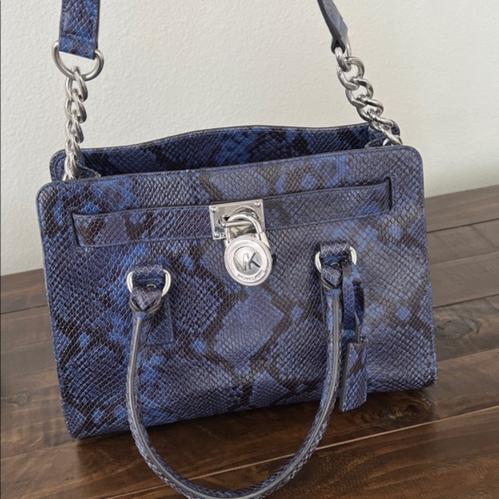 Michael Kors Hamilton Blue Python Snake Soft Leat… - image 1